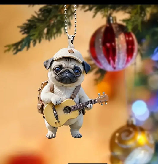 Car or Bag  Hanging - Pug Dog Guitar Hanging