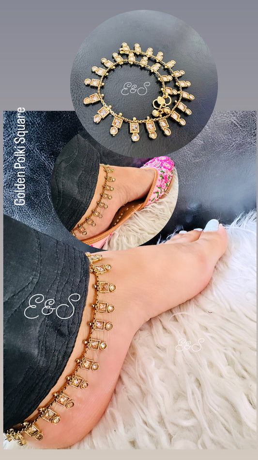 Anklets Polki - Golden ( Sqare Shape)